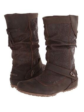 Merrell Haven Embossed Tooled Leather Brown Pull On Boot